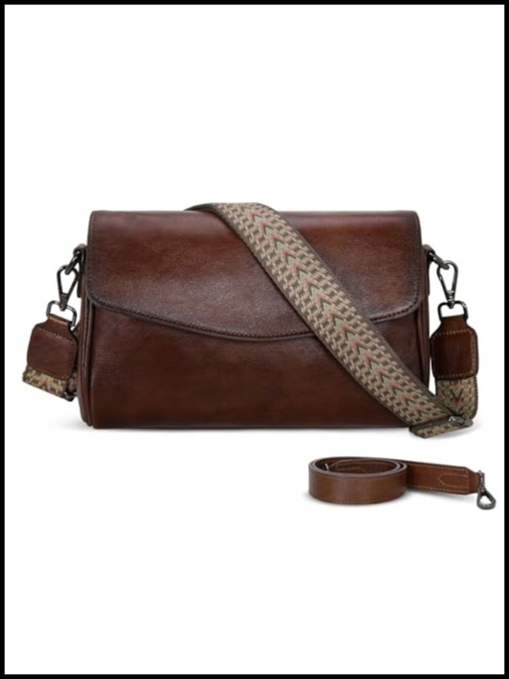 Genuine Leather Crossbody Bag Women Multi Pocket Two Straps